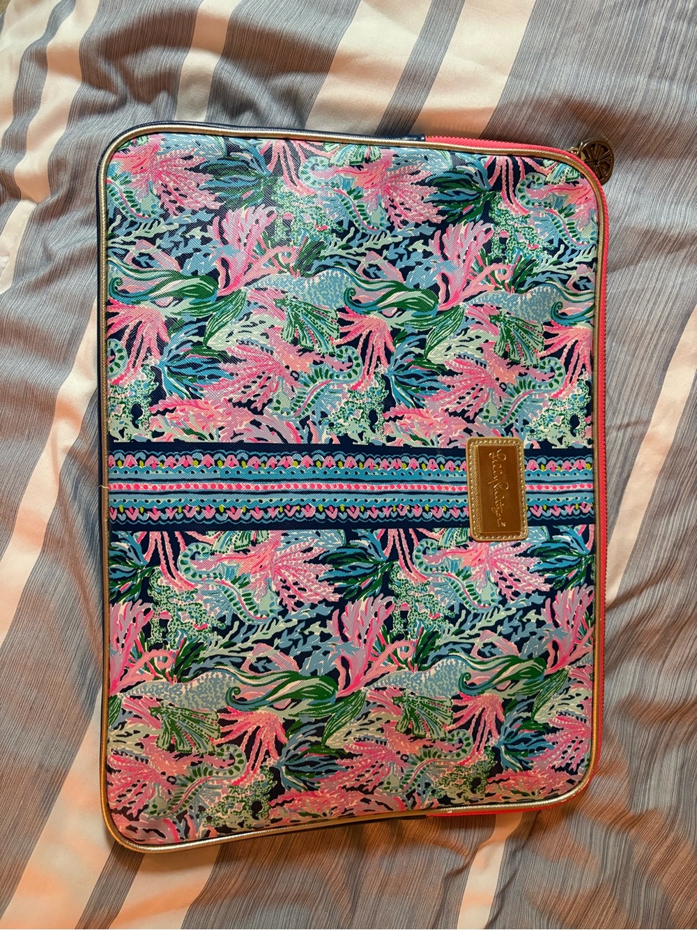Lilly Pulitzer Pink Navy Green Printed Laptop Sleeve